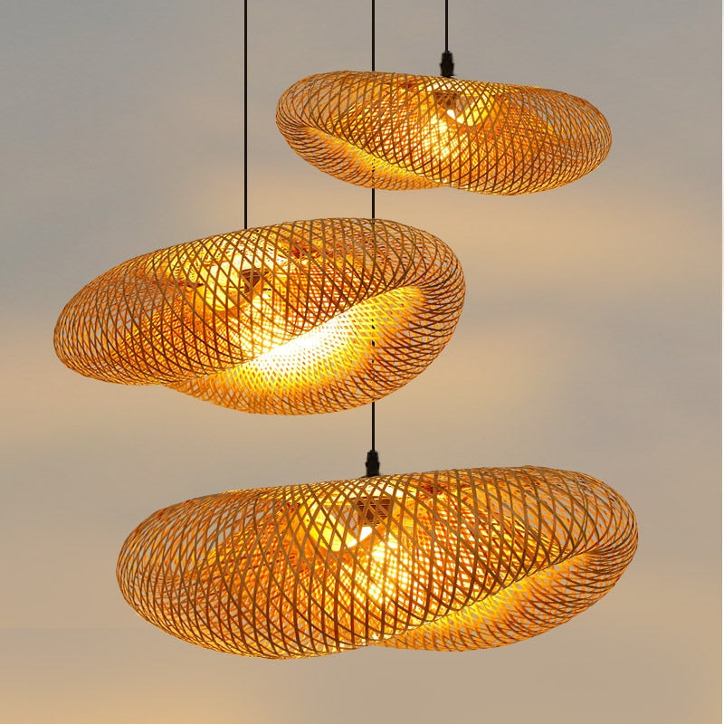 Sustainable Bamboo Weaving Chandelier Lamp 40/80cm Hanging LED Ceiling Light Pendant Lamp
